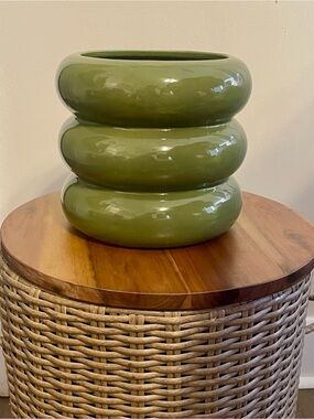 NWOT Olive Green Glossy Bubble Ceramic Planter Pot Vase House plants